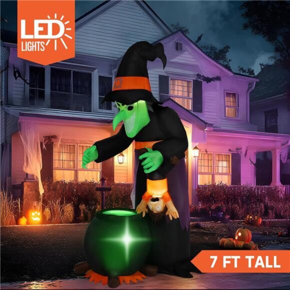 New 7FT Halloween Witch Animated Inflatable Decoration Witch Swinging Child - Picture 3 of 7